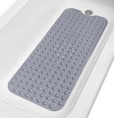 a bathtub mat with holes on the bottom and sides is shown in grey color