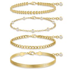 PRICES MAY VARY. ❤4 PCS ANKLETS❤ You'll receive 4 pcs ankle bracelets, including:①Rhinestone anklet②Cuban chain anklet③Herringbone anklet④Fishbone anklet. You can wear it layered or individually as an anklet or bracelet, Adds a touch of sophistication to any outfit. ❤ADJUSTABLE SIZE❤ The total length of ankle bracelet is 8.27”/21cm+ 1.97”/5cm, each anklet features an individual lobster clasp and extension chain, which can be adjusted to any length, and easy to wear, perfect for anyone. ❤14K REAL Gold Ankle Bracelets, Beach Anklets, Women Anklets, Gold Anklet, Adjustable Jewelry, Foot Jewelry, Ankle Bracelet, Bracelets For Women, Anklet Jewelry