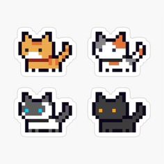 four pixel stickers with different types of cats