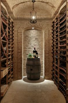 a wine cellar filled with lots of bottles