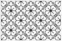 an intricate pattern is shown in the middle of a gridded paper with black and white lines