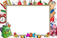 an image of a school frame with back to school items on the bottom right corner