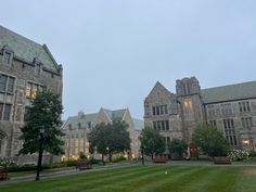 an image of a college campus at night