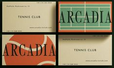 four business cards with tennis logos on them