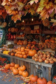 an outdoor market filled with lots of pumpkins