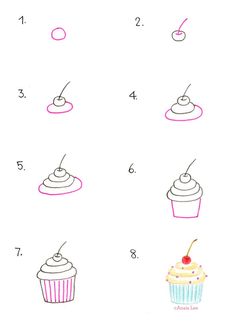 how to draw cupcakes step by step with pictures for kids and beginners