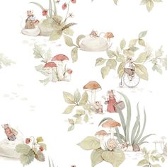 a wallpaper with mushrooms and other plants