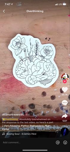 an image of a sticker with flowers in it on a wooden table next to other items