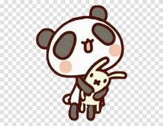 a cartoon panda bear holding a rabbit in its arms, transparent background png clipart