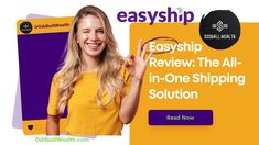 a woman is smiling and holding up her hand with the words easyship review the all - in - one shipping solution