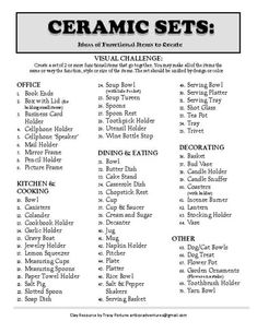 a list of items that are in the ceramic set's instructions for making ceramic dishes