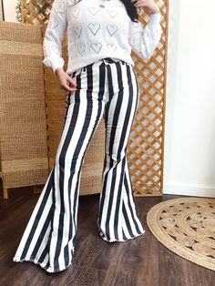 BOHO STRIPED DENIM FLARES. 97% COTTON, 3% SPANDEX. Dark Blue Stripe. Brown Stripe Flare Jeans, Cool Funky Flare Jeans, Trendy Striped Bottoms, Striped & Floral Print Flare Leg Pants, Luxury Trendy Spring Flares, American Flag Flare Pants, Western Grunge Aesthetic, Western Grunge, Western Clothes