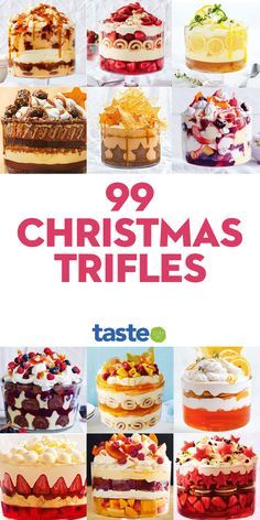 christmas trifles with different types of desserts and toppings on them, including cake