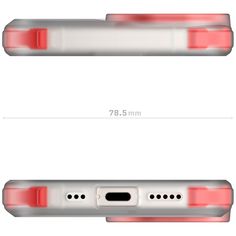 the back and side view of an electronic device with red light on it's sides