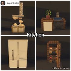 four different views of kitchen furniture made out of wood