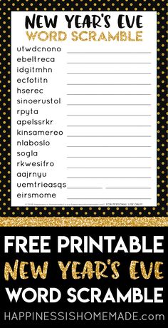 the new year's eve word scramble printable for kids to practice their spelling skills