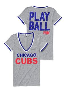 two shirts with the word play ball pink and blue on them, both in grey