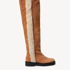 Stunning Over The Knee Suede And Shearling Boots By Staud. Only Tried On, Never Worn. Goes For For $700 At Other Retailers Fishing Shoes, Pink Polka Dot Dress, Black Thigh High, Nike Shoes For Sale, Winter Chic, Shearling Boots, Baby Boy Shoes, Boy Shoes, Thigh High Boots