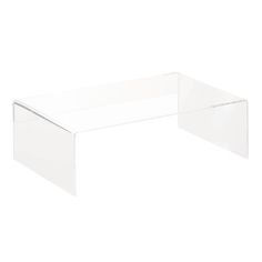 an acrylic table with clear plastic covering on the top and bottom, against a white background