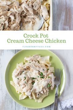 crock pot cream cheese chicken on a green plate