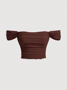 Coffee Brown Casual Collar Short Sleeve Knitted Fabric Plain  Embellished Medium Stretch  Women Clothing Mod Off, Form Fitting Black Dress, Top Cafe, Spring Summer Capsule Wardrobe, Preppy Tops, Tops Shein, Fashion Terms, Brown Line, Diy Clothes Life Hacks