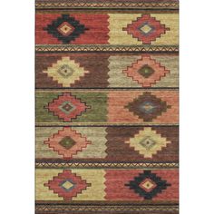 an area rug with different colors and designs on the front, including red, yellow, green