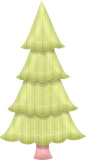 a green christmas tree with pink base and white stripes on the top, in front of a white background