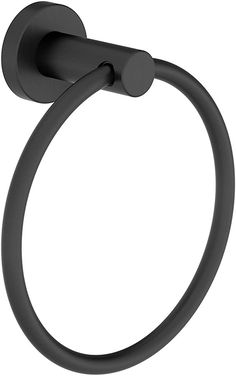 a black towel ring on a white background with no one in the photo to describe