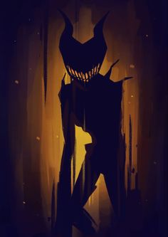 the silhouette of a monster is shown against a dark background