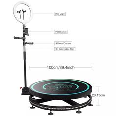 an image of a frisbee on a tripod with the measurements for it