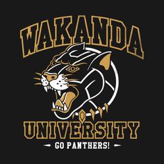 a black and gold shirt with the words wakada university on it