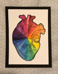 a card with a drawing of a human heart