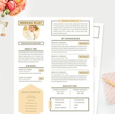 a professional resume template with flowers on the table