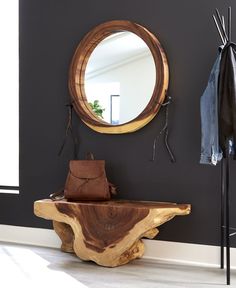 The Atlas Natural Mirror is the perfect mix of myth and modern craftsmanship - a timeless piece of art that will bring adventure and whimsy to your home! #PhillipsCo #atlasmirror #luxury #home #modernorganic #adventureawait Round Decorative Mirror, Natural Mirror, Natural Mirrors, Wood Table Design