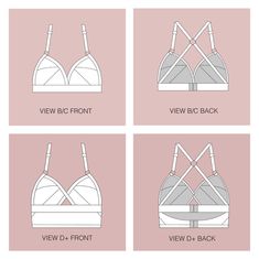 four bras in different styles and sizes, with the words view from top to bottom