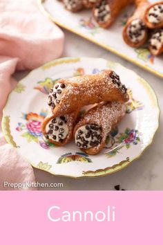 two plates with pastries on them and the words cannoli written in english