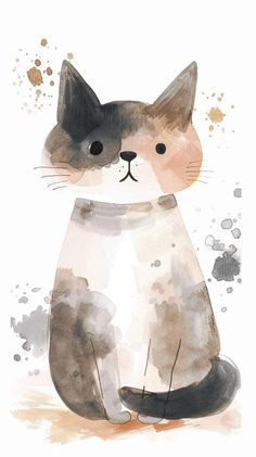 a watercolor painting of a cat sitting down