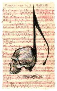 a drawing of a cat on top of sheet music with the caption composition by a maresh