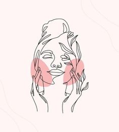 a line drawing of a woman's face with her hands on her face and the word