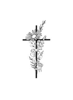 a cross with flowers and leaves on it