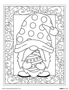 a coloring page with an image of a gnome