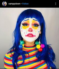 Cool Makeup Looks Creative, Clown Makeup Aesthetic, Makeup Looks Pretty, Makeup Looks Creative, Jester Makeup, Creepy Clown Makeup, Clowncore Aesthetic, Cute Clown Makeup, Cool Makeup