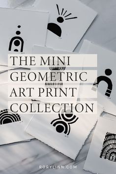 the mini geometric blockprint collection is featured in this image with text overlaying it