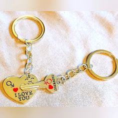 Brand New Two Silver Matching Couple I Love You Keychains Brand New, Never Been Used! Silver Is Shiny! Key Fits Into Heart Perfectly! Male Symbol On One Keychain And Female Symbol On The Other! His And Hers Keychain, Couple Key Chains, Couple Matching Keychain, Key Chains For Boyfriend K +b, Female Symbol, Couples Keychains, Matching Couples, Lady In Red, I Love You