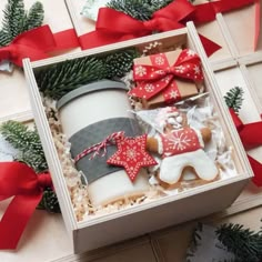 a box filled with cookies and other holiday treats