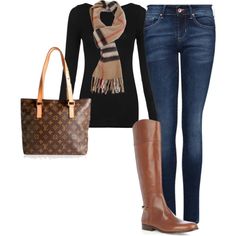 Untitled #192 by baking-j on Polyvore featuring moda, Vince, MANGO, Tory Burch, Louis Vuitton and Burberry Burberry Scarf Outfit, Scarf Outfit, Burberry Scarf, Vuitton Neverfull, Outfits Casual, Work Casual, Outfits Casuales, Black Top