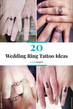 wedding ring tattoo ideas for the bride and groom to be tattooed on their fingers, finger tattoos