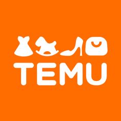 an orange square with the word temu written in white on it and two women's shoes