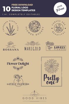 various logos and badges for flower shop or florist store, with the words pretty one