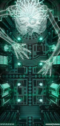 an image of a futuristic green and black background